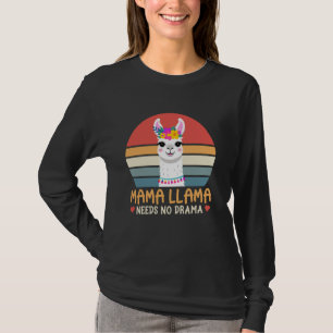 Camiseta Mama Llama Não Precisa de Drama Floral Fofo Retro