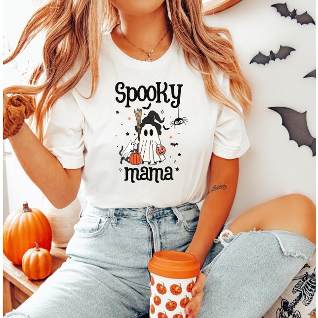 Camiseta Mama Louca Halloween - Fantasma Bonita, Gato e Abó (Criador carregado)