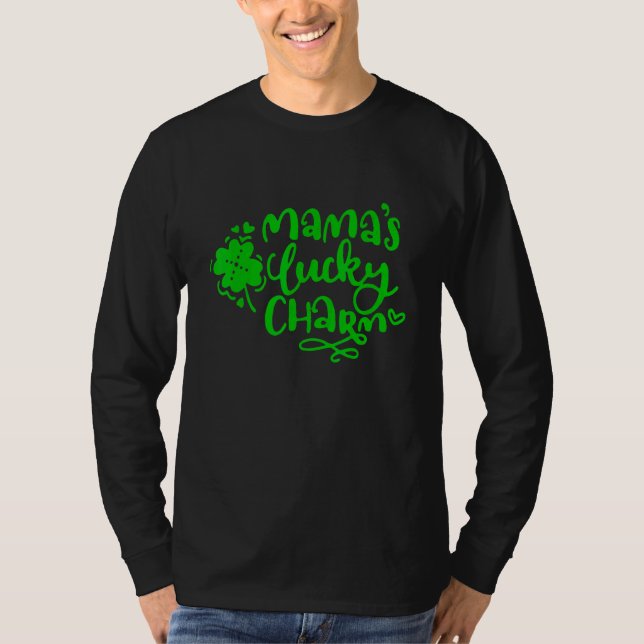 Camiseta Mama Lucky Charm Shamrock Dia de São Patrício Engr (Frente)