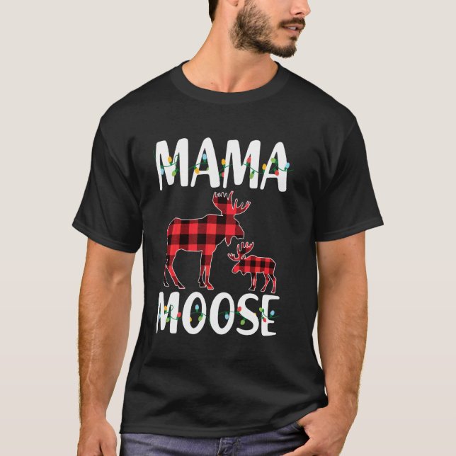 Camiseta Mama Moose Red Xadrez Buffalo Matando Pajam Famili (Frente)