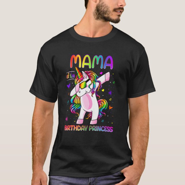 Camiseta Mama Of The Birthday Princess Girl Dabbing Unicorn (Frente)