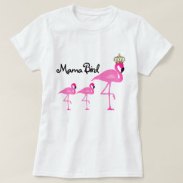 Camiseta Mama Pássaro Flamingo T-shirt com dois bebês
