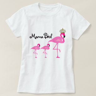 Camiseta Mama Pássaro Flamingo T-shirt com dois bebês