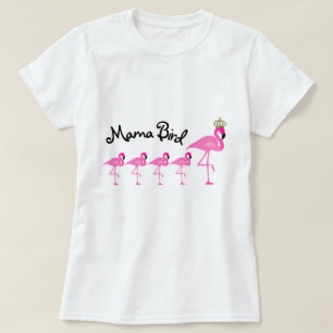 Camiseta Mama Pássaro Flamingo T-shirt com quatro bebês