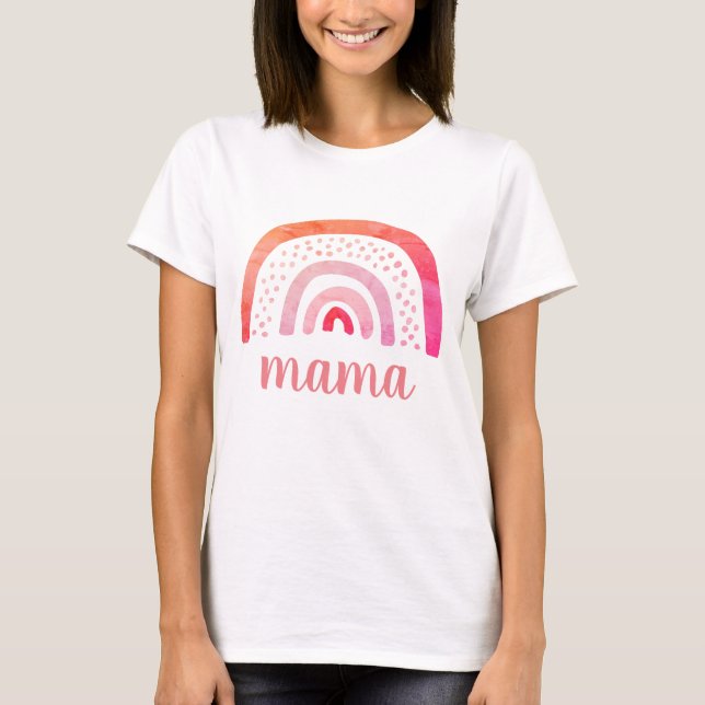 Camiseta Mama Personalizado Boho Rosa Laranja Arco-íris (Frente)