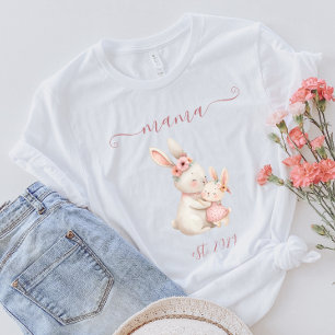 Camiseta Mama Querida Estabelecida Coelhinhos Boho Aquarela
