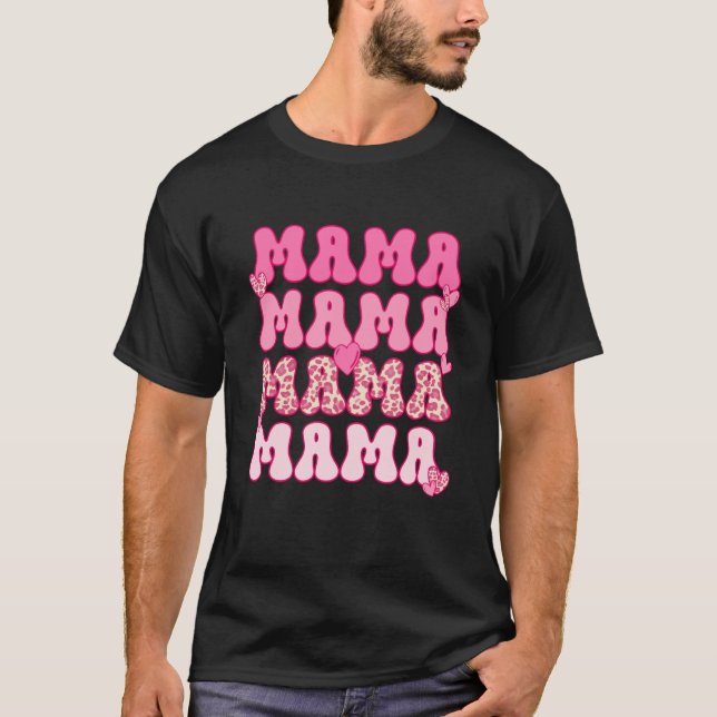 Camiseta Mama Retro Leopard Valentine's Day for Mom (Frente)