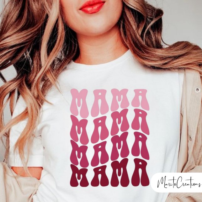 Camiseta Mama Retro Lettering, Wavy Text, Mother's Day (Criador carregado)