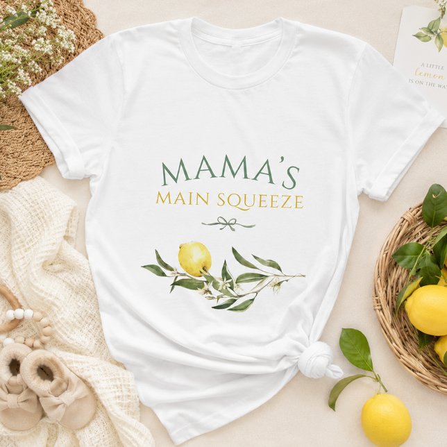 Camiseta Mama’s Main Squeeze Lemon Chuveiro de Bebê Futuram (Mama’s Main Squeeze Lemon Baby Shower Mommy To Be T-Shirt)