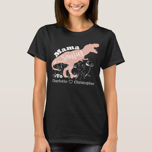 Camiseta Mama Saurus - Silhouette T-Rex Rosa (Frente)