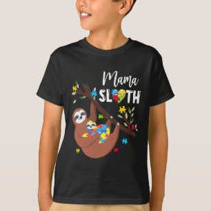 Camiseta Mama Sloth Quebra-cabeça Piece Autismo Sensibiliza