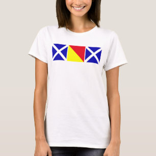 Camiseta Mamã soletrada para fora em bandeiras náuticas