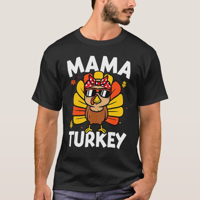 Camiseta Mama Turquia outono Y Ação de Graças Retro B (Frente)