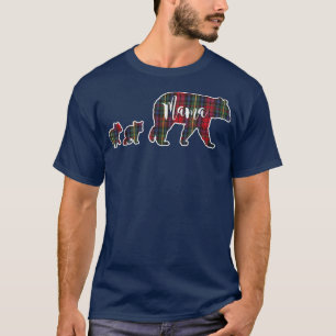 Camiseta Mama Urso com 2 Cubs Xadrez de Tartan Verde Azul
