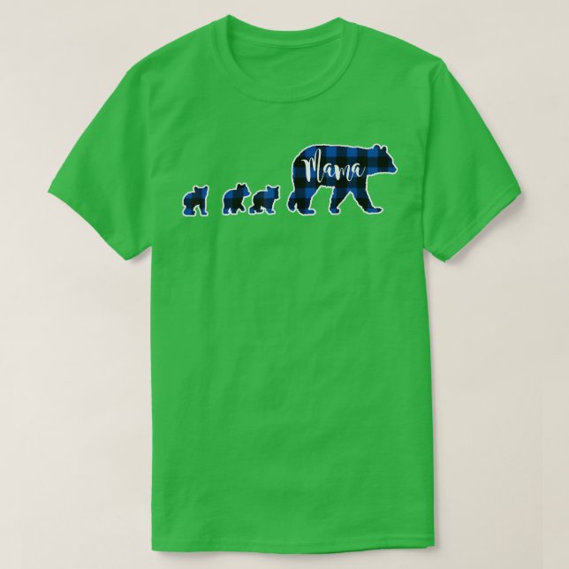 Camiseta Mama Urso com Três Cubs Black Blue Buffalo Che (Frente do Design)