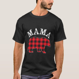 Camiseta Mama Urso Vermelho Xadrez Negra Mamãe Checkerboard