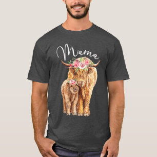 Camiseta Mama Vaca das Terras Altas com Bezerro Bebê Floral