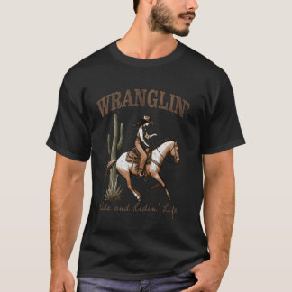 Camiseta Mama Vaqueira Crianças Cavalgando Cavalos Ocidenta