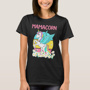 Camiseta Mamacorn Vintage Cute Unicorn Daisy Flowers Mãe Mo