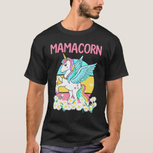 Camiseta Mamacorn Vintage Fofo Unicórnio Flores de Margarid