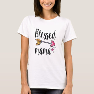 Camiseta Mamãe Abençoada com Presente de Corações Rosa para