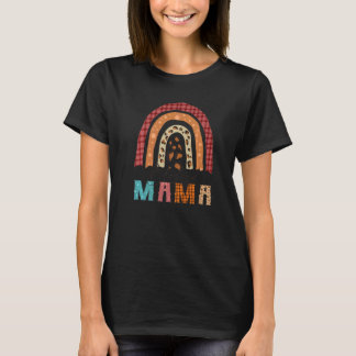 Camiseta MAMÃE ABENÇOADA Leopardo Arco-íris Outono Xadrez F