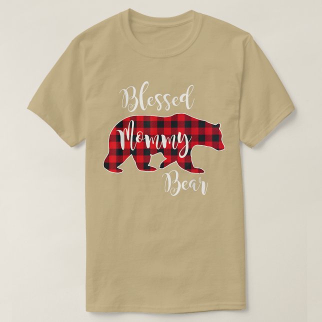 Camiseta Mamãe Abençoada Urso Buffalo Verificar Xadrez Mam (Frente do Design)