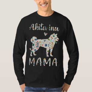Camiseta Mamãe Akita Inu Floral Amor de Mãe Cachorro
