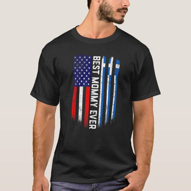 Camiseta Mamãe Anterior de Sinalizador Americano e Grécia (Frente)