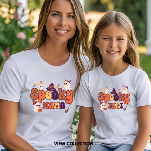 Camiseta Mamãe Assustadora Conjuntos de Halloween Mamãe e E
