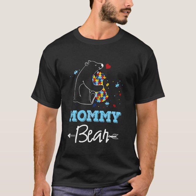 Camiseta Mamãe Bear Autismo Sensibilização Mãe Quebra-cabeç (Frente)