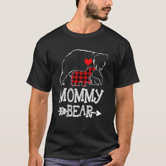 Camiseta Mamãe Bear Buffalo Xadrez Natal Pajama (Frente)