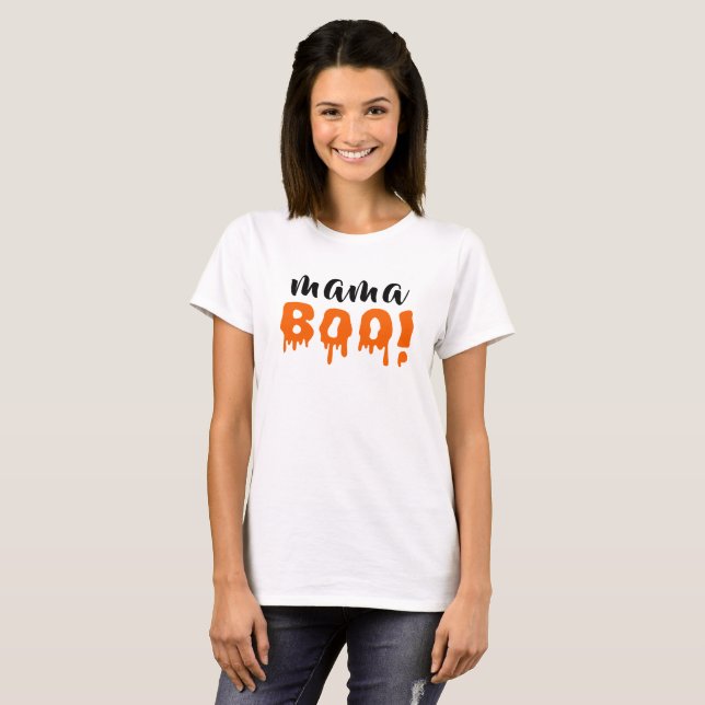 Camiseta Mamãe Boo Orange Halloween Family (Frente Completa)