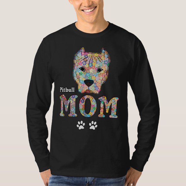 Camiseta Mamãe Cachorro Cachorro Touro-Mãe Flores Rosa (Frente)