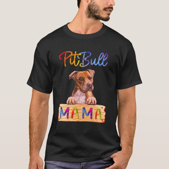 Camiseta Mamãe Cachorro Colorida Pitbull (Frente)