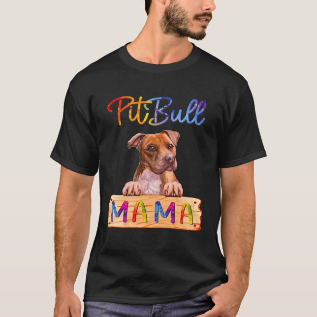 Camiseta Mamãe Cachorro Colorida Pitbull (Frente)