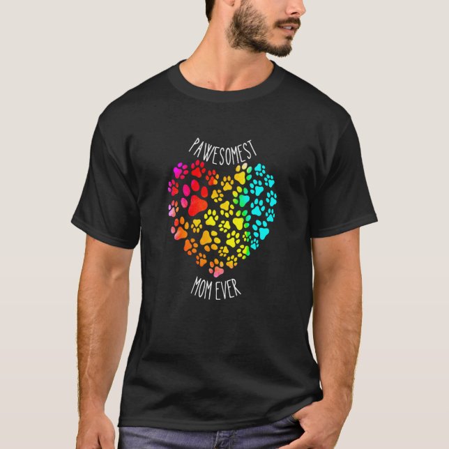 Camiseta Mamãe Cachorro Mãe Gato Mãe Coração Arco-Íris (Frente)