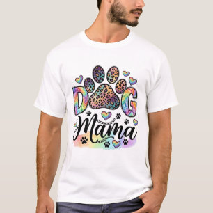 Camiseta Mamãe Cachorro Pata Leopardo Arco-íris Aquarela Co