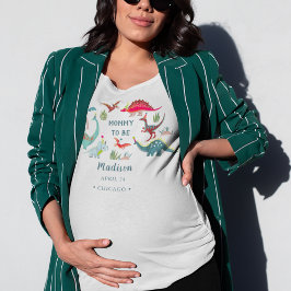 Camiseta Mamãe chá de fraldas azul do dinossauro para feste