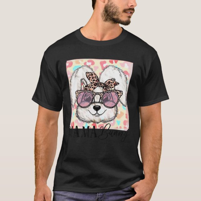 Camiseta Mamãe Coelhada Com Bandana Leopard Óculos Páscoa D (Frente)
