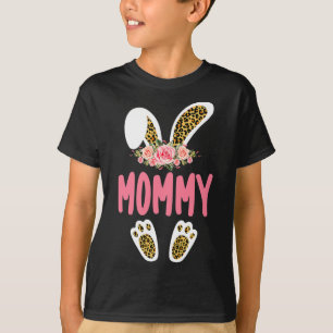 Camiseta Mamãe Coelho Estampa de Leopardo Flores Família Pá