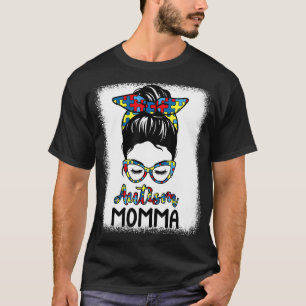 Camiseta Mamãe Conscientização do Autismo Coque Desgrenhado