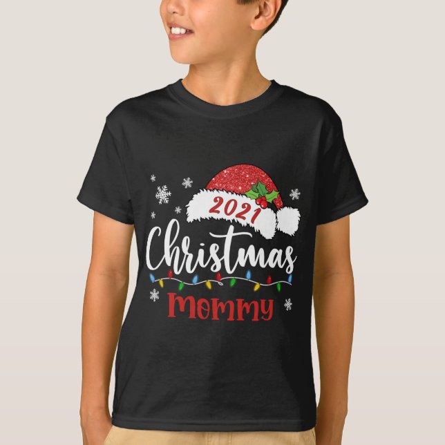 Camiseta Mamãe Crew Reindeer Xmas Lights Family Natal P (Frente)