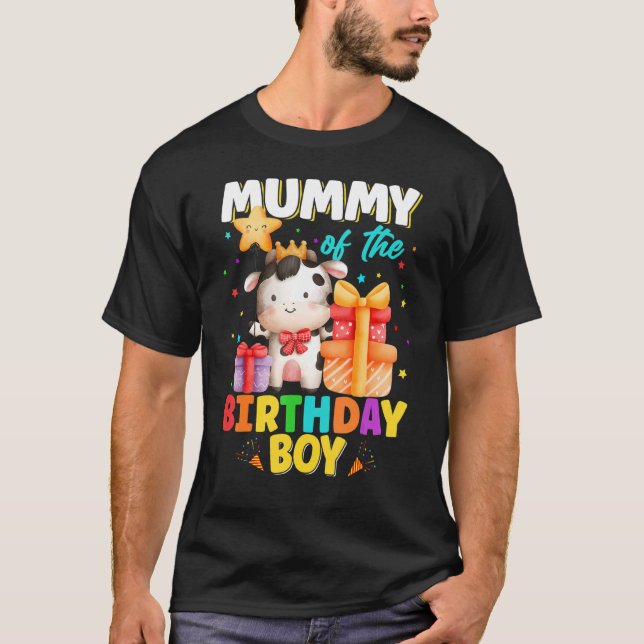 Camiseta Mamãe Da Família Birthday Boy Cow Farm (Frente)