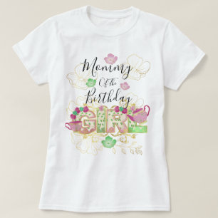 Camiseta Mamãe da Garota de Aniversário do Tea Party  Flora