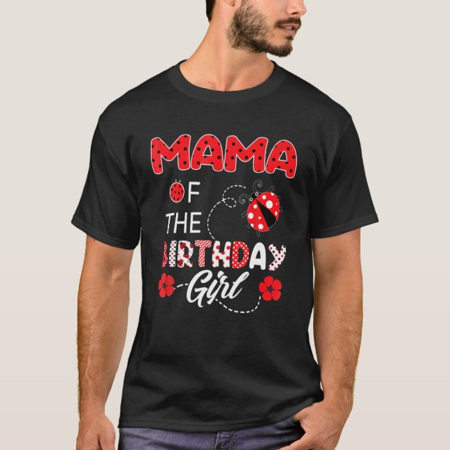 Camiseta Mamãe Da Garota De Aniversário - Família Ladybug B (Frente)