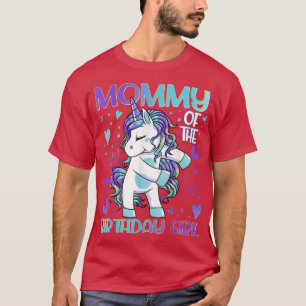 Camiseta Mamãe da Garota de Aniversário Flexibindo Unicórni