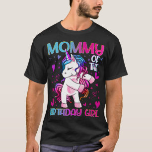 Camiseta Mamãe da Garota de Aniversário Flexibindo Unicórni