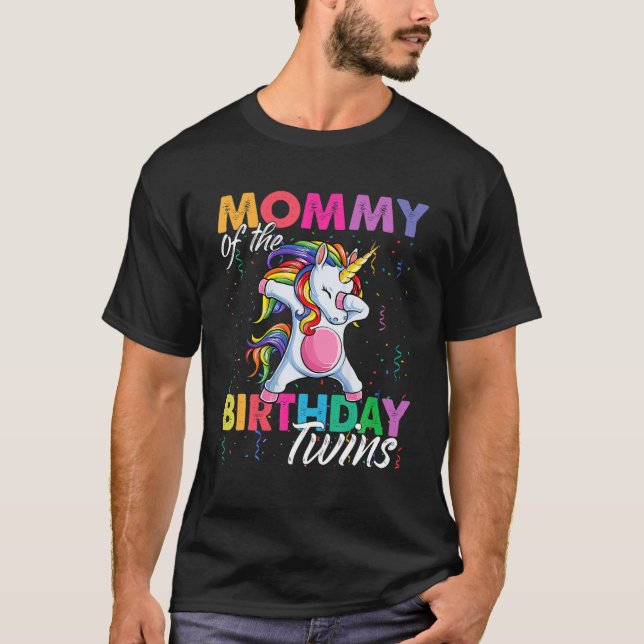 Camiseta Mamãe Da Garota Gêmea De Aniversário Batido Unicór (Frente)