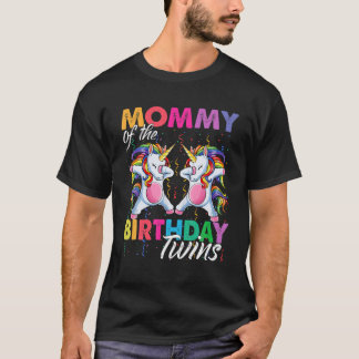 Camiseta Mamãe Da Garota Gêmea De Aniversário Batido Unicór